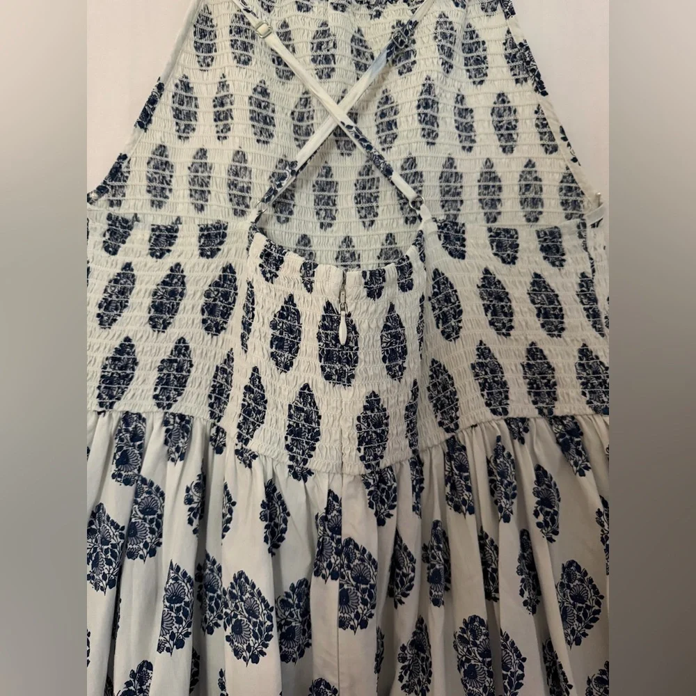 J. Crew Friday Dress in Gathered Floral Block Print  Maxi Dress - Navy Wht  - L